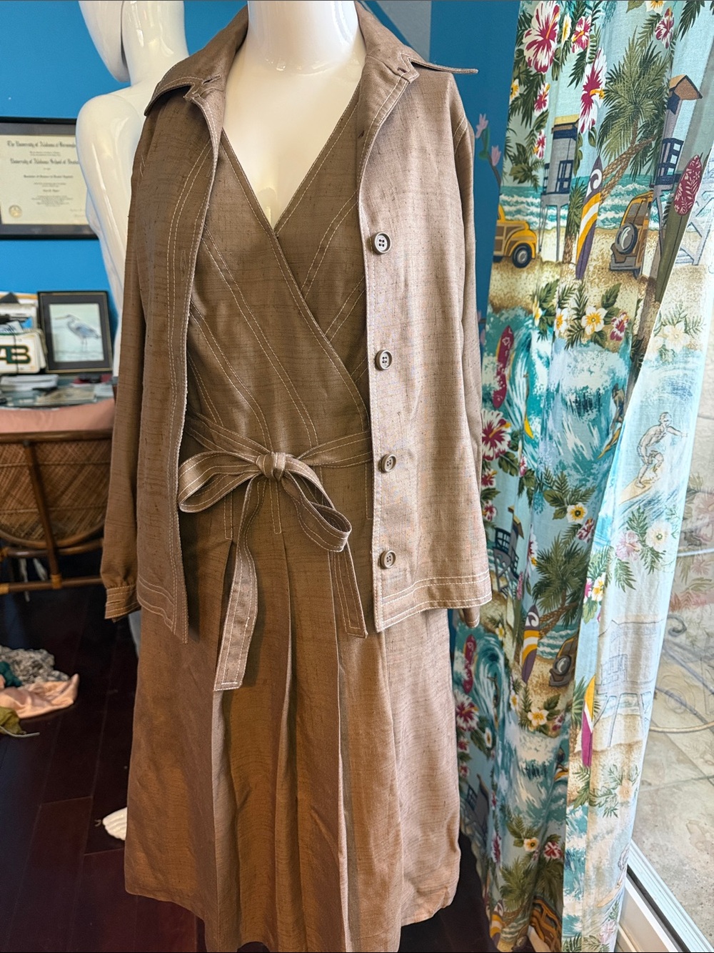 Albert Nipon Brown Two-Piece Midi Dress with Jacket
